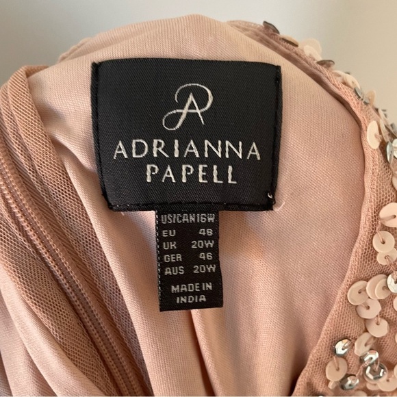 Adrianna Papell Scoop Back Sequin Gown Short Sleeve Evening Dress Blush EUC 16W - Picture 9 of 10
